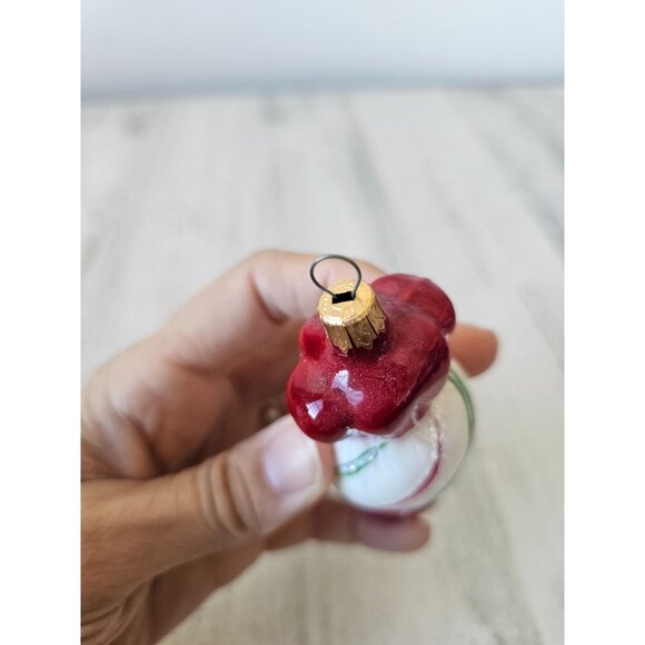 Glass candy ornament Columbia vintage Xmas red glitter peppermint tree - Picture 5 of 9